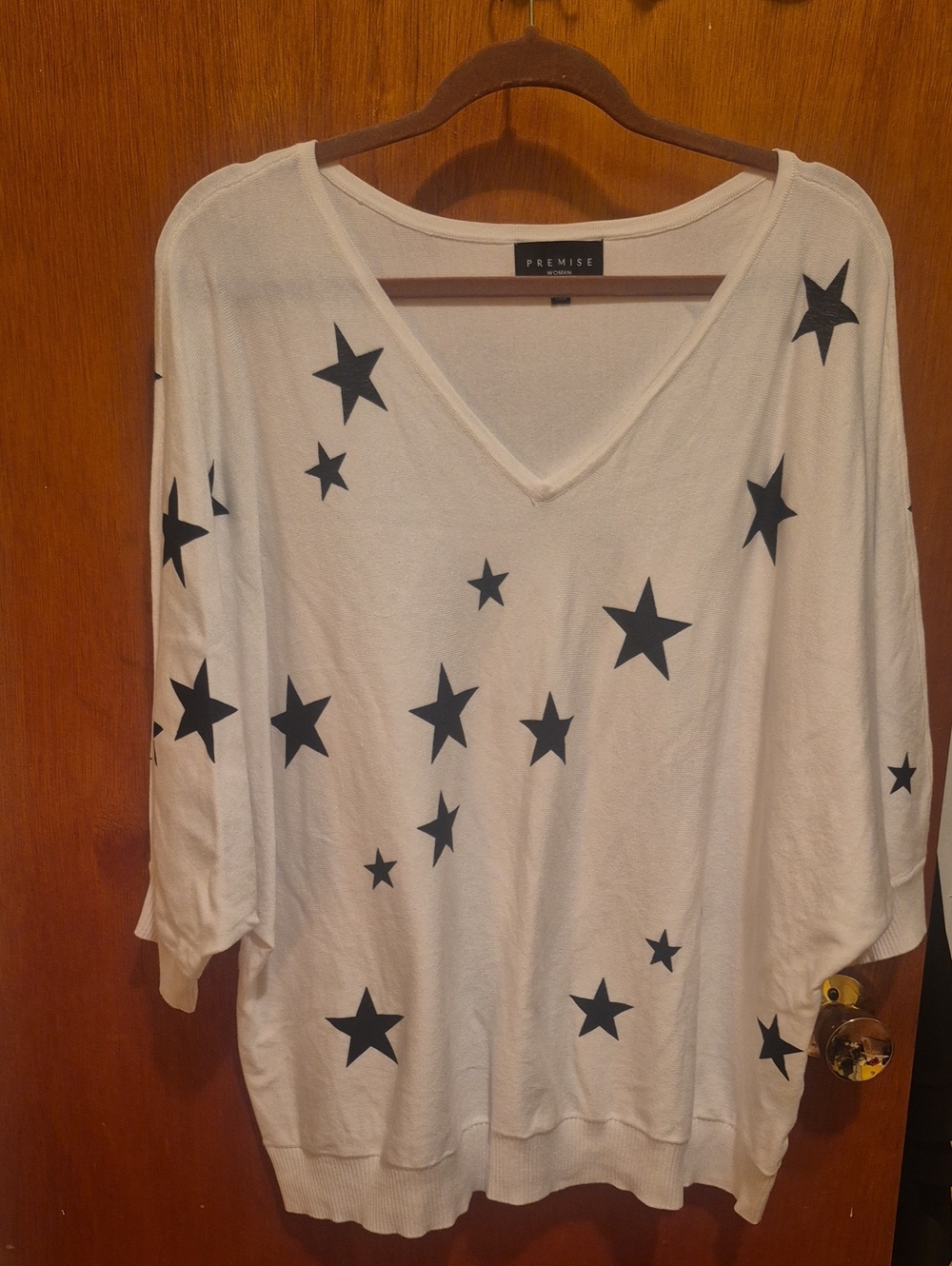 Premise White V-Neck Star Print Sweatshirt